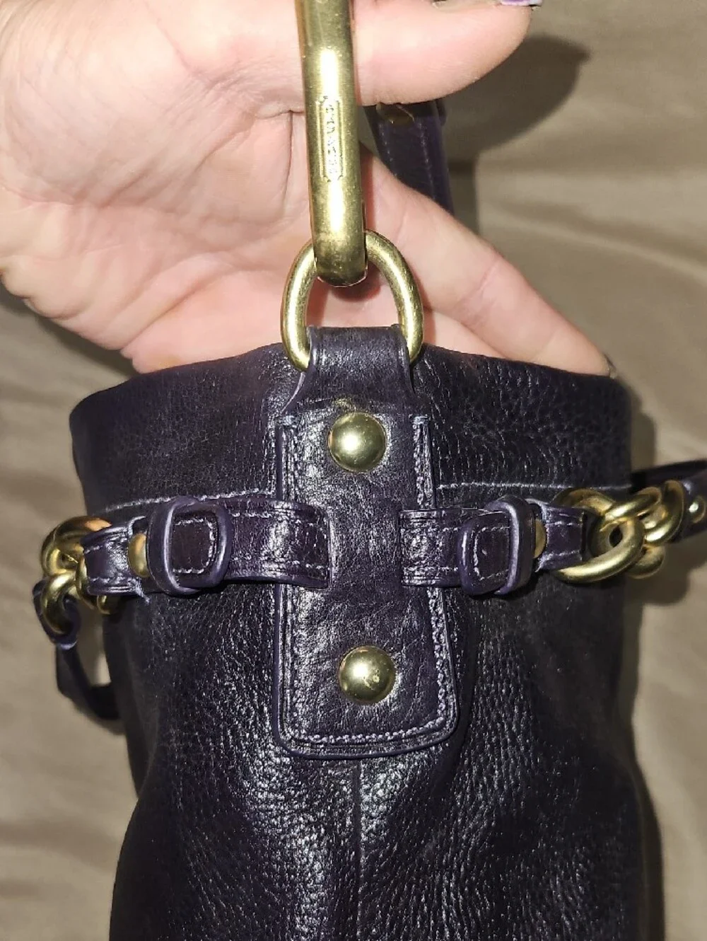 Coach Purple Leather Shoulder Bag with Gold-Tone Hardware